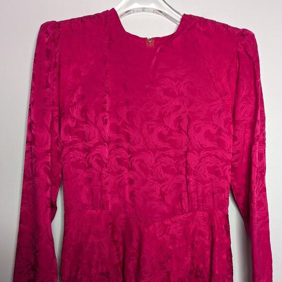 Argenti Vintage 80's Pink Silk Dress Long Sleeve Swirl Pattern Waist Detail - Picture 10 of 10